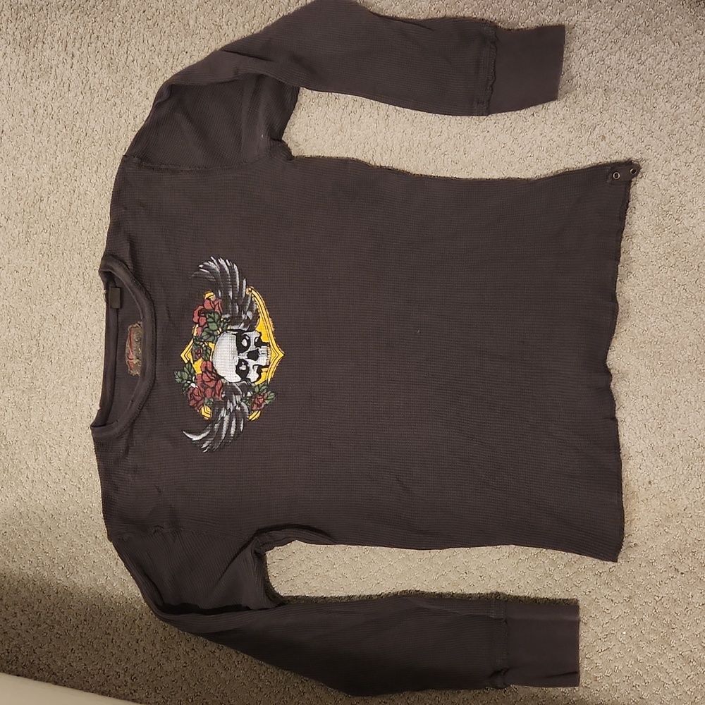 Unionbay Distressed Henley With Skull Sz Large Gem